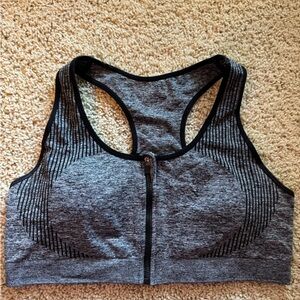 BCBGenerations Gray and Black Zip-Up Sports Bra